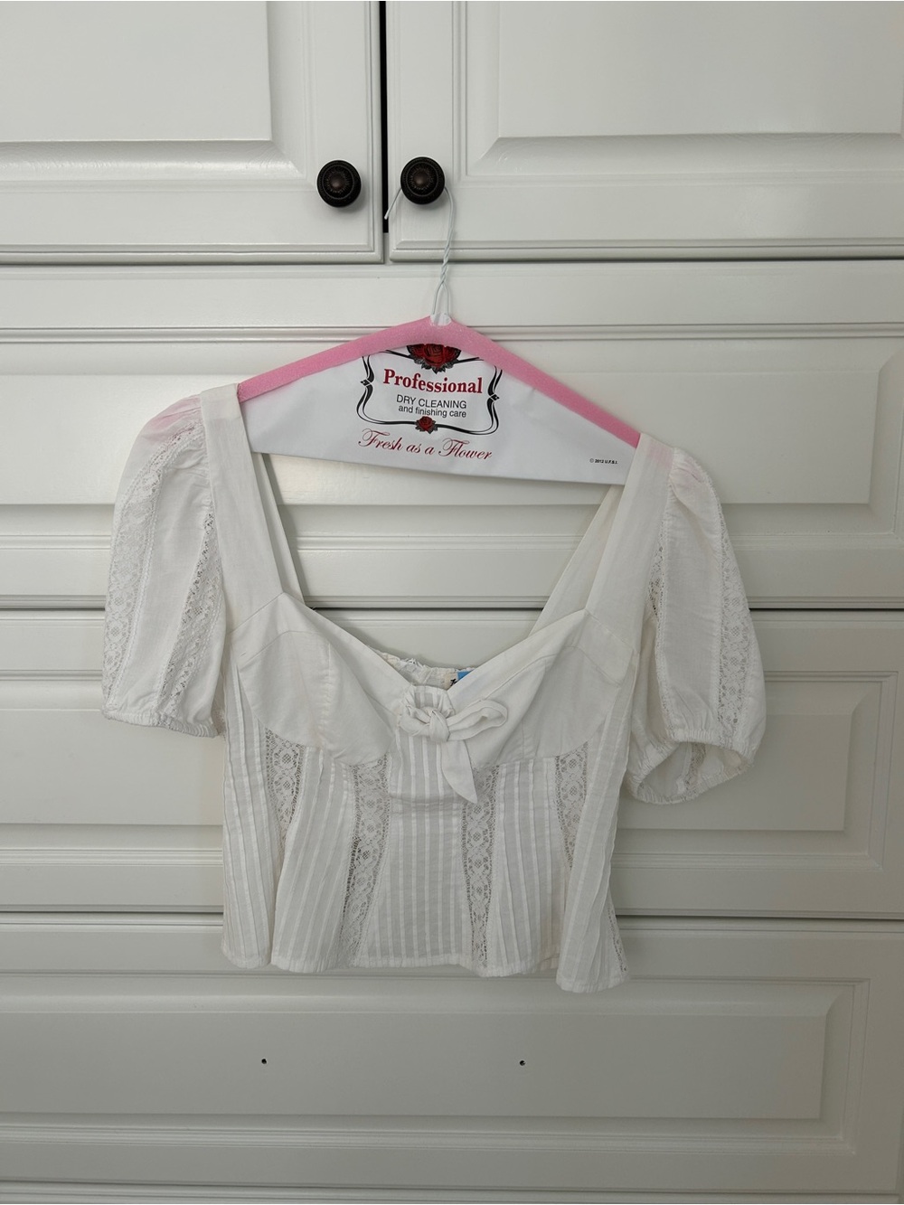 For Love & Lemons White Lace Tie-Front Puff Sleeve Blouse